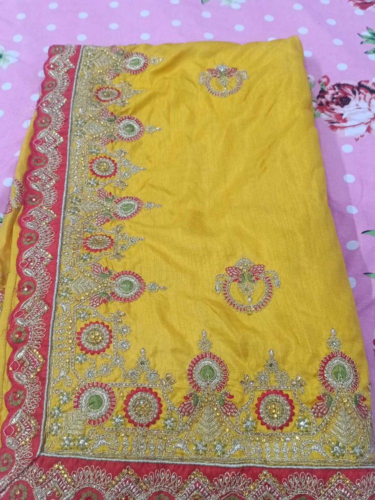 Elegant Yellow Embroidered Saree