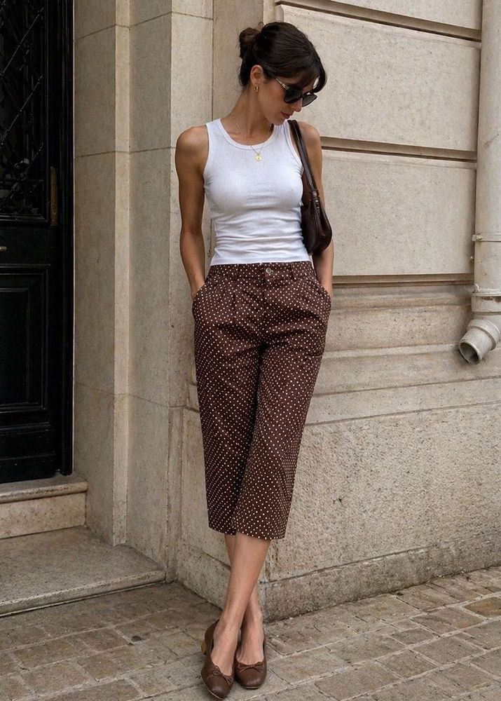 Brown Polka Dot Capris pants