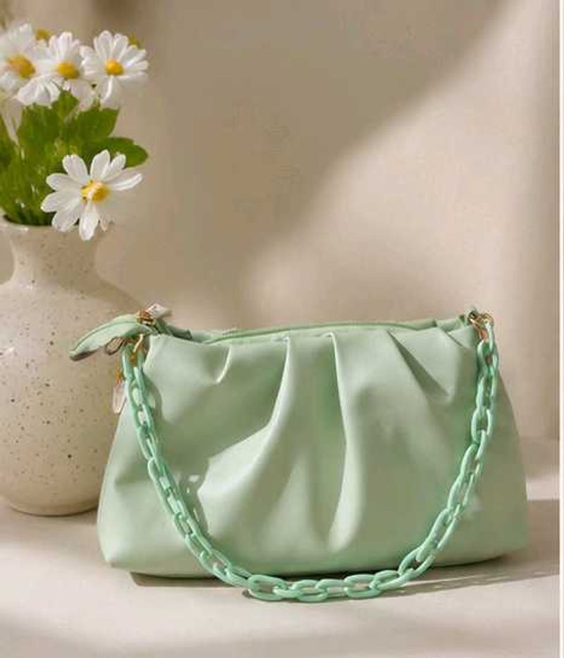 Mint Green Ruched Chain Shoulder Bag