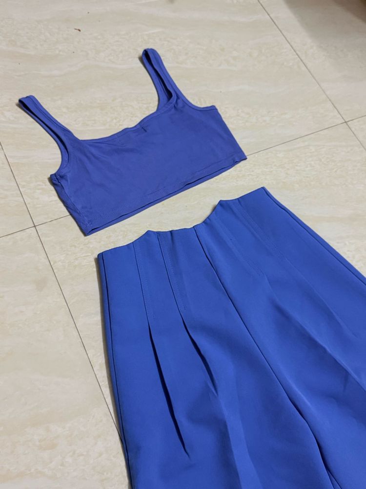 Stylish Blue Crop Top &amp; Palazzo Set