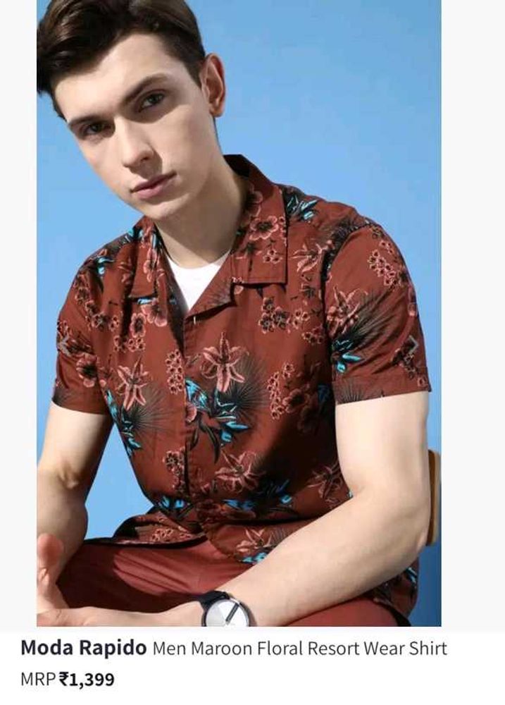 Moda Rapido Men Maroon Floral Resort Wear Shirt