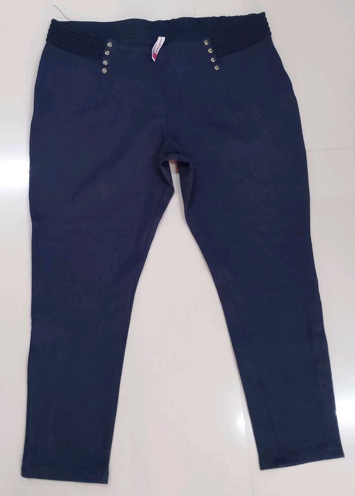 Navy Blue Embellished Waist Pants