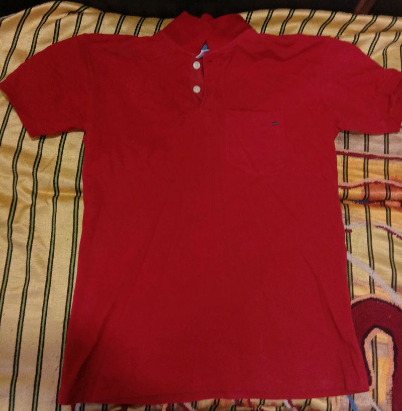 Combo Of 1 Jeans, 1 Mandarin Collar Maroon T-Shirt and Cotton Red T Shirt