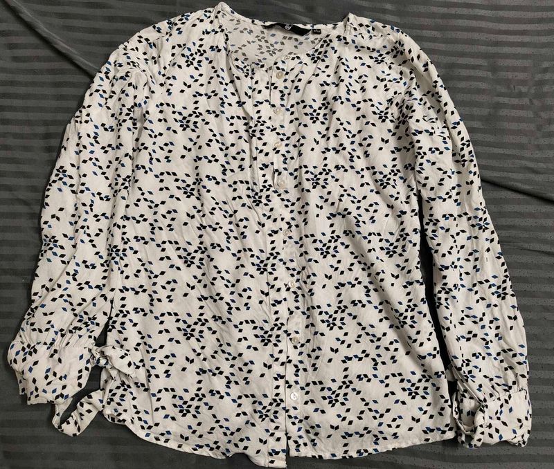 White Printed Full Sleeve Shirt