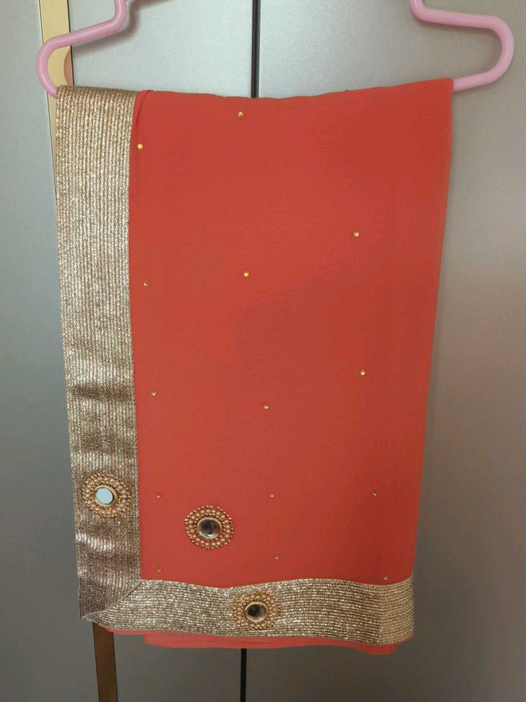 Elegant Orange Embellished Saree