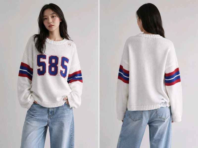 Distressed Varsity Knit Sweater