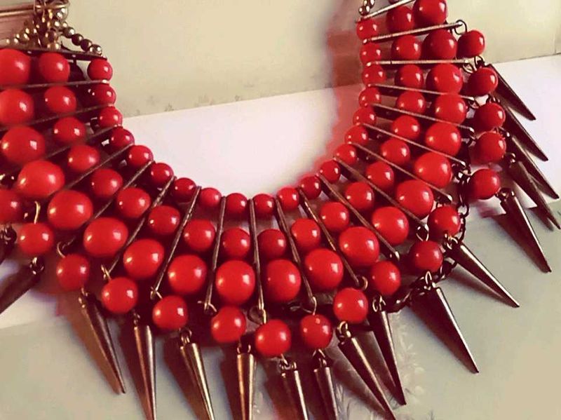 Bold Red Bead &amp; Spike Statement Necklace