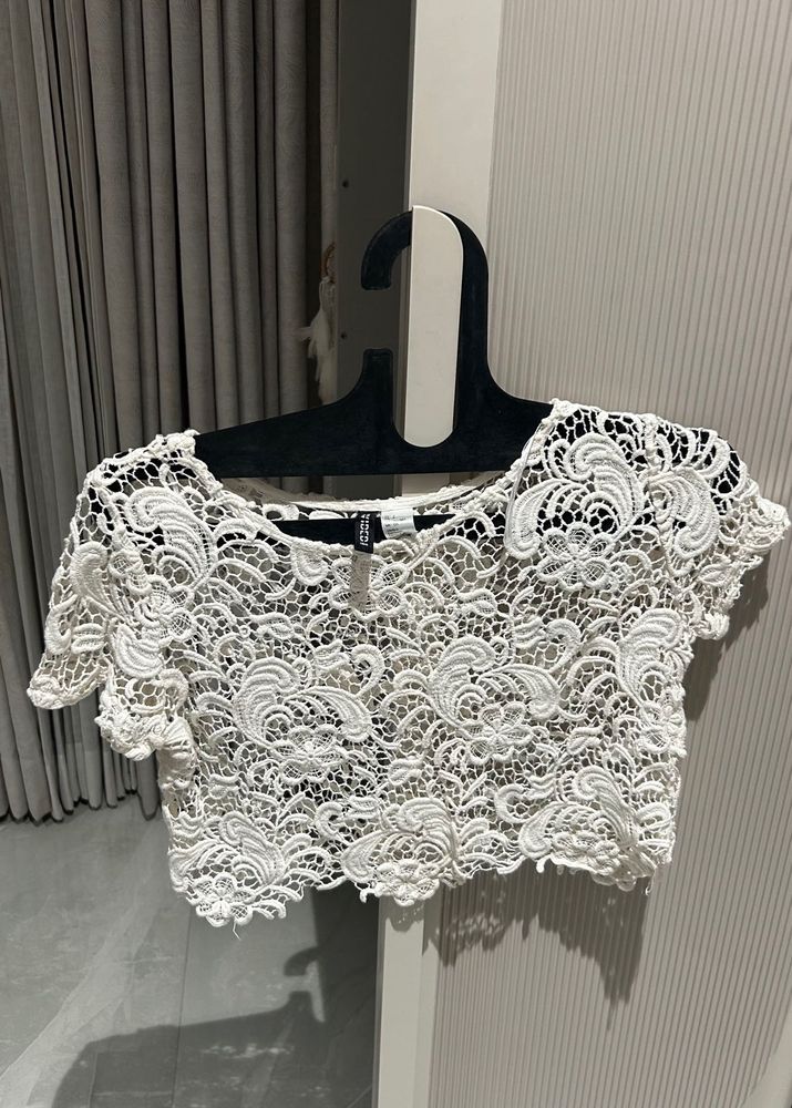 White Lace Cropped Top