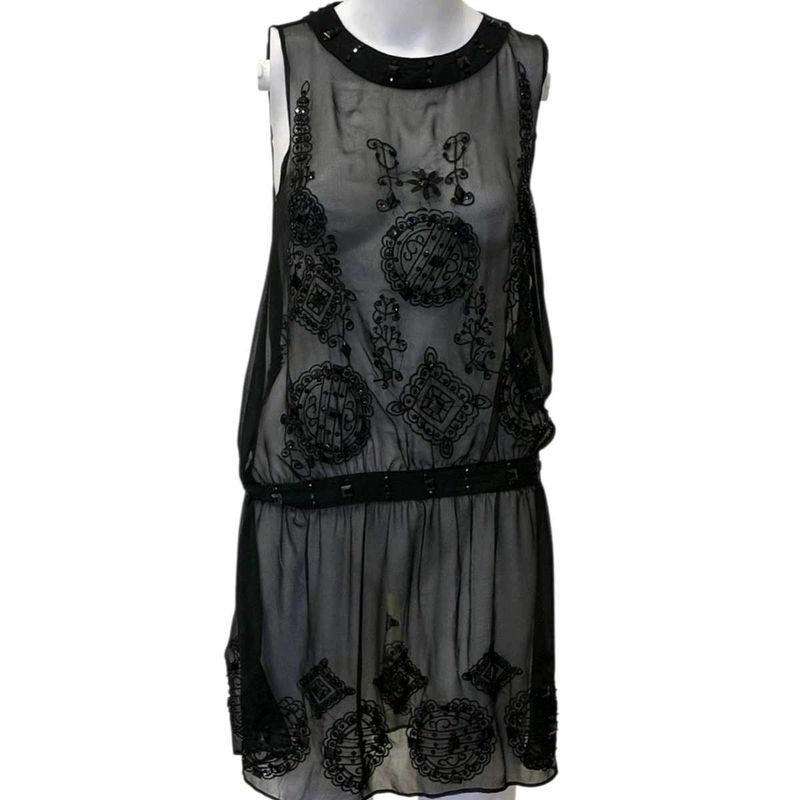 Embellished Sheer Black Flapper Dress