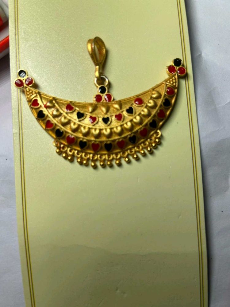Gold Pendant with Red &amp; Black Enamel