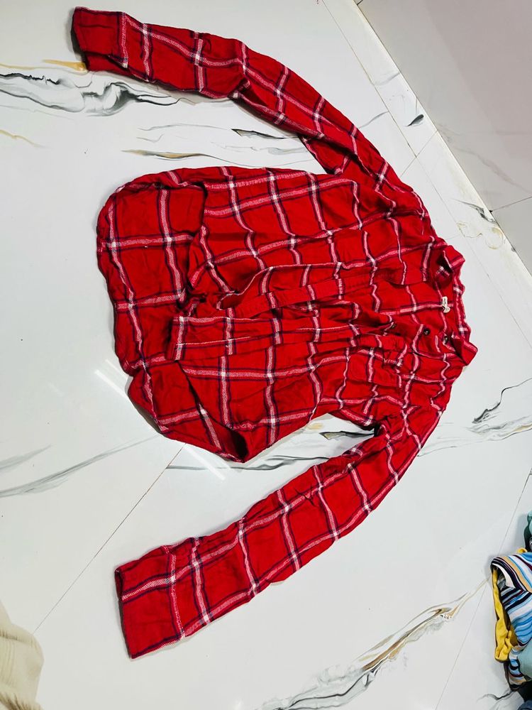 Red Plaid Long Sleeve Shirt