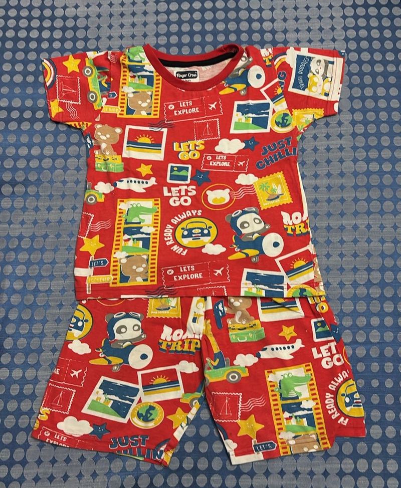 Cute Cartoon Travel Print Shorts Set