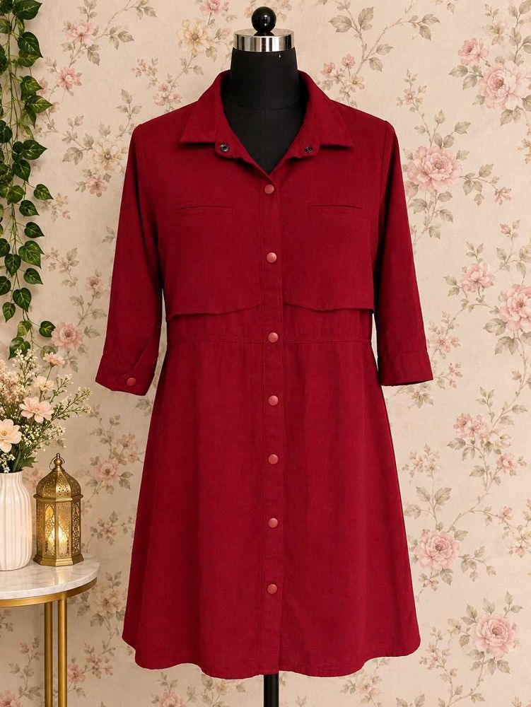 Chic Red Button-Down Shirt Dress