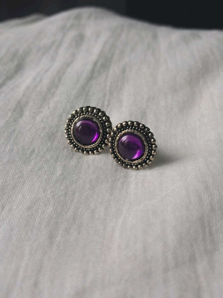 Desi Purple Round Oxidized Studs