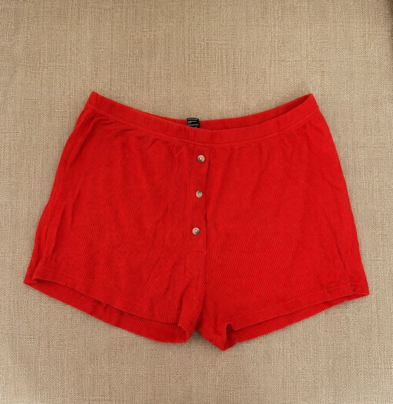 Cozy Red Button-Up Lounge Shorts