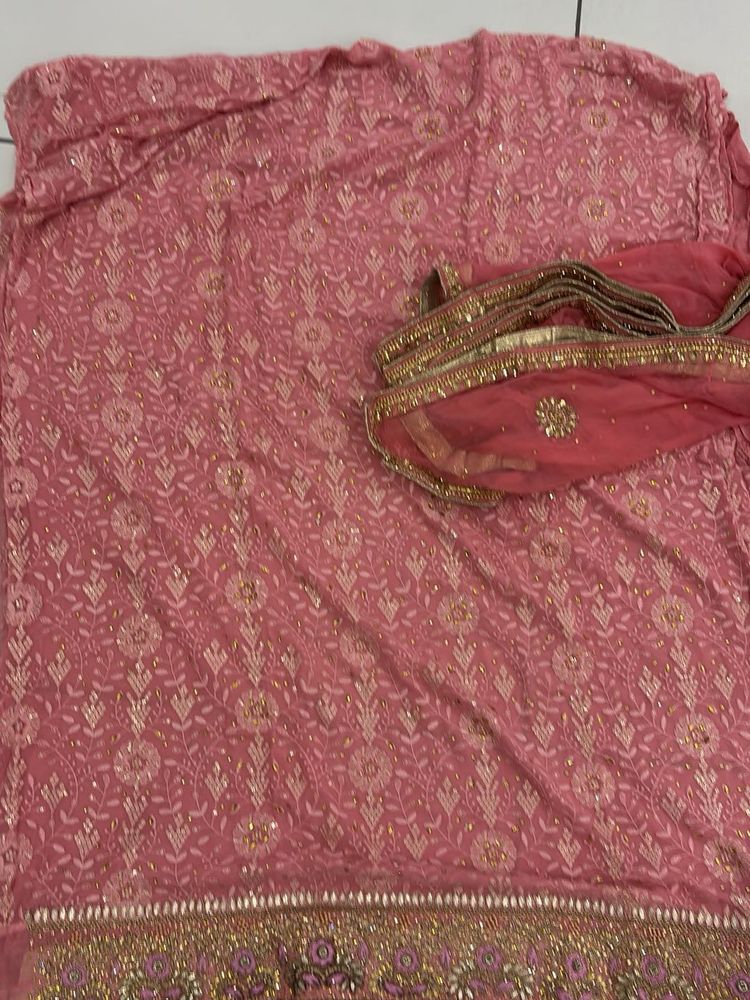pure georgette luchnawi suit with handwork border