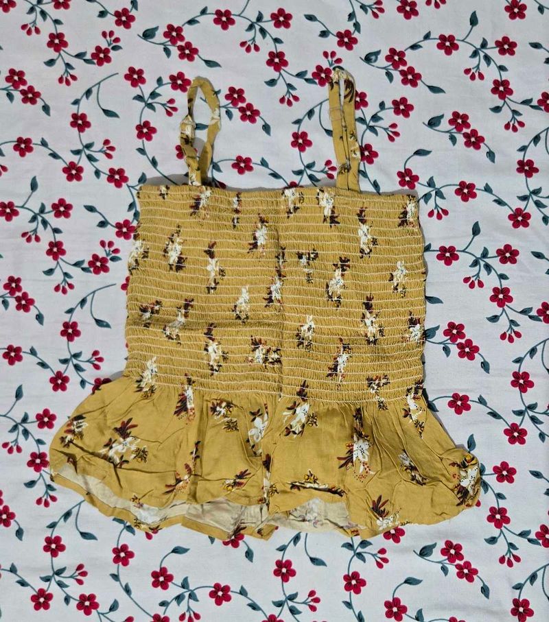 Yellow Floral Smocked Crop Top
