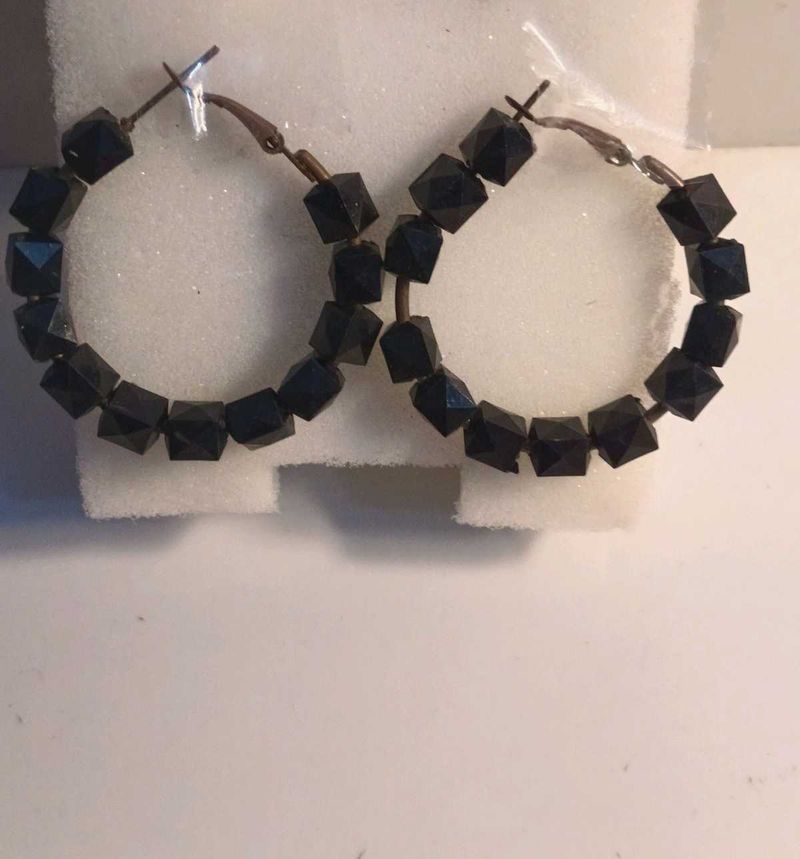 Chic Black Beaded Hoop Earrings