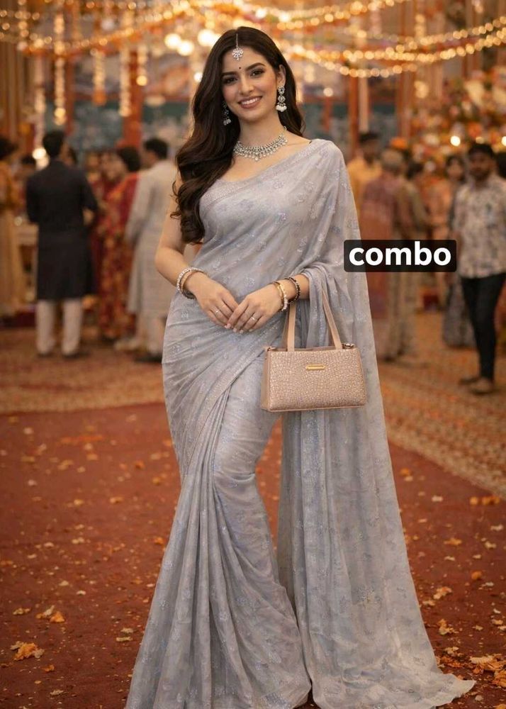 🪷Vintage Combo 🎉 Organza Saree with handbag 🎉