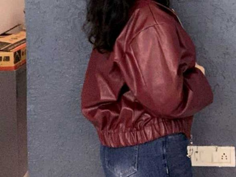 Burgundy Faux Leather Bomber Jacket