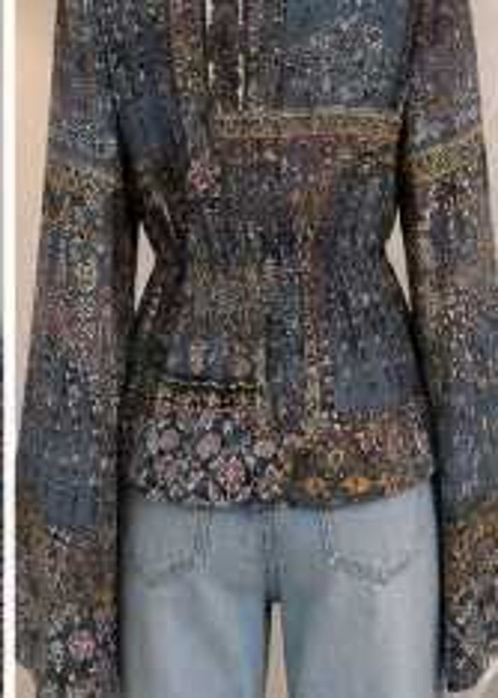 Bohemian Print Smocked Waist Jacket