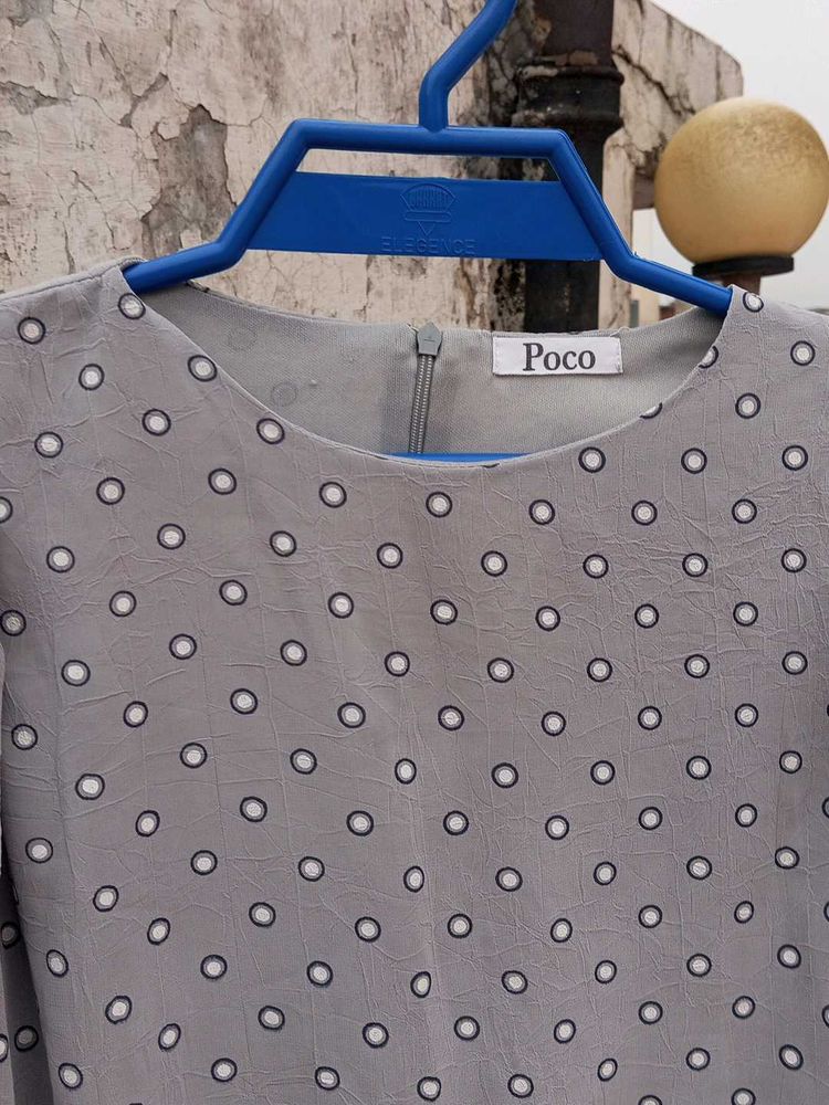 Elegant Grey Blouse with Circle Print