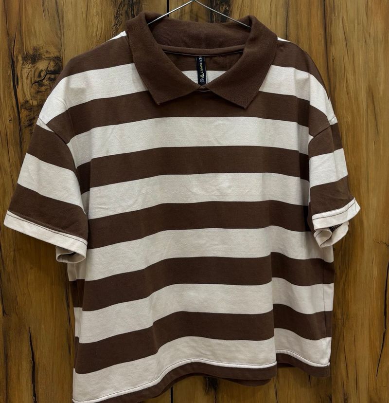 Brown striped crop tshirt size medium