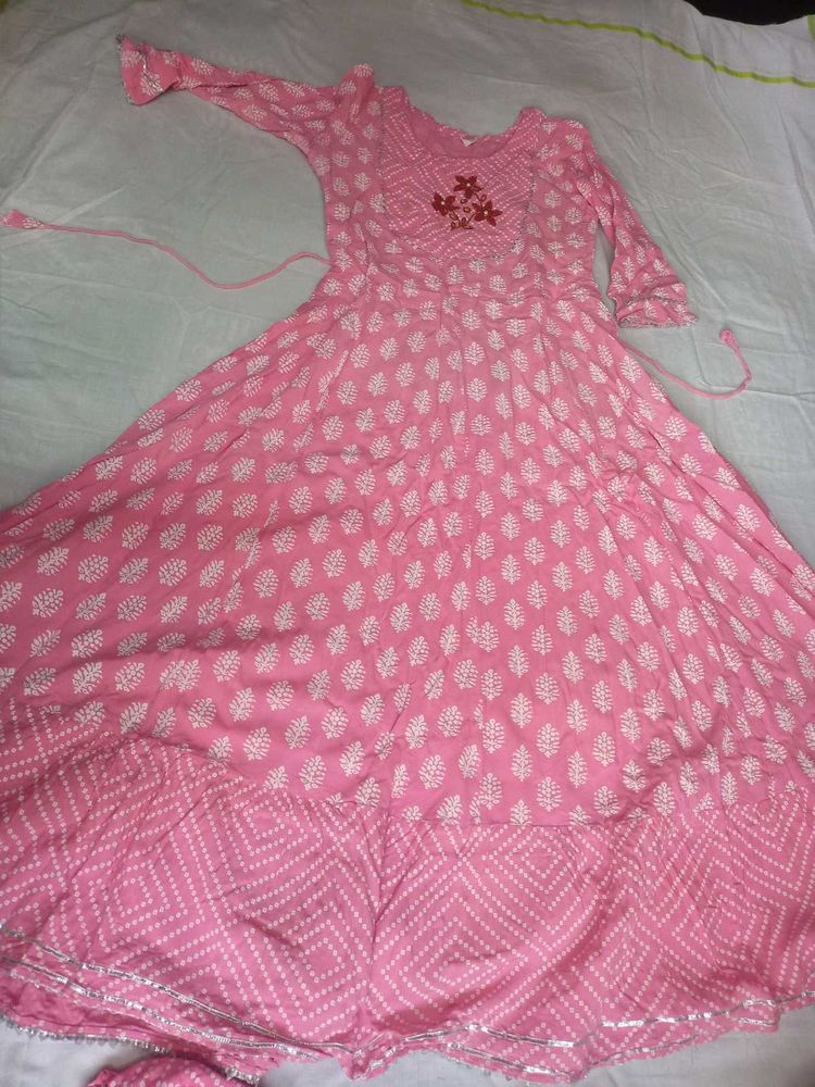 Baby pink anarkali Kurta with dupatta pure cotton