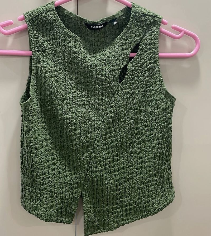 Textured Green Sleeveless Top
