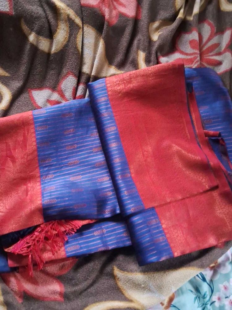 Only Half an Hour Used Blue &amp; Red Silk Saree