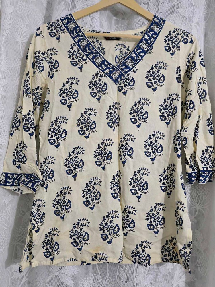 Asthetic Kurti with blue and cream colour