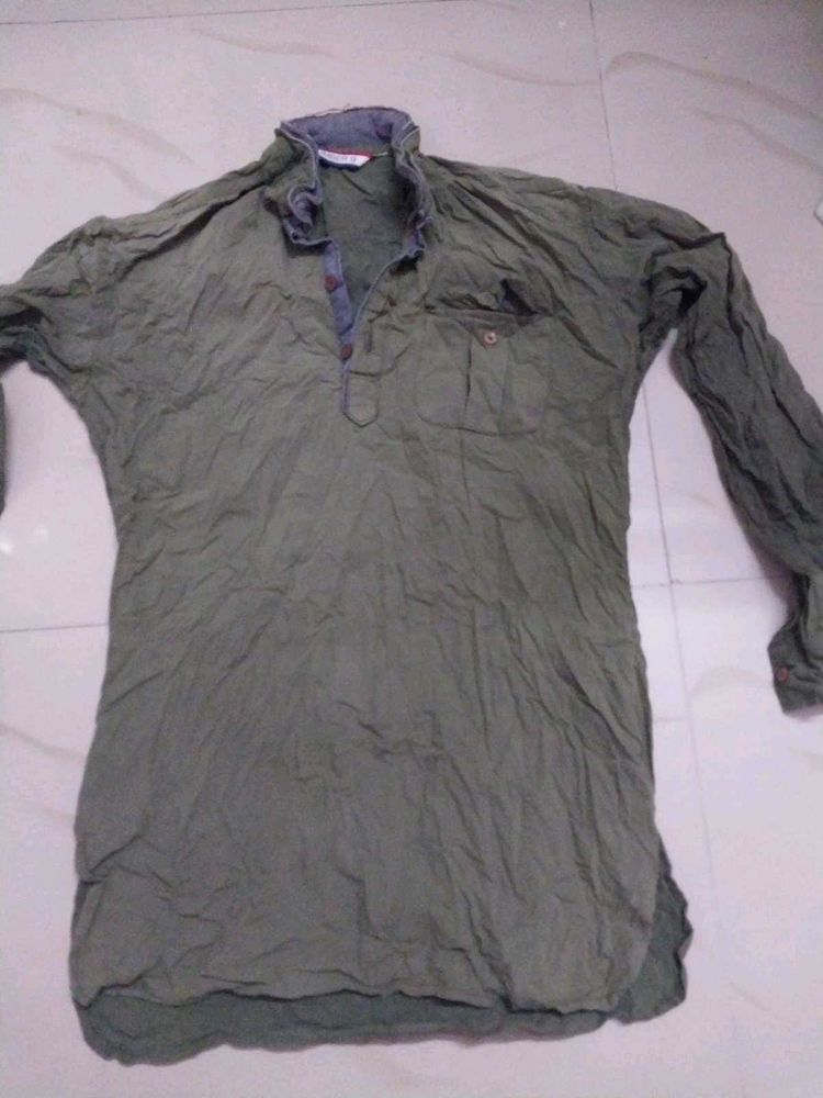 Olive Green Henley Kurta
