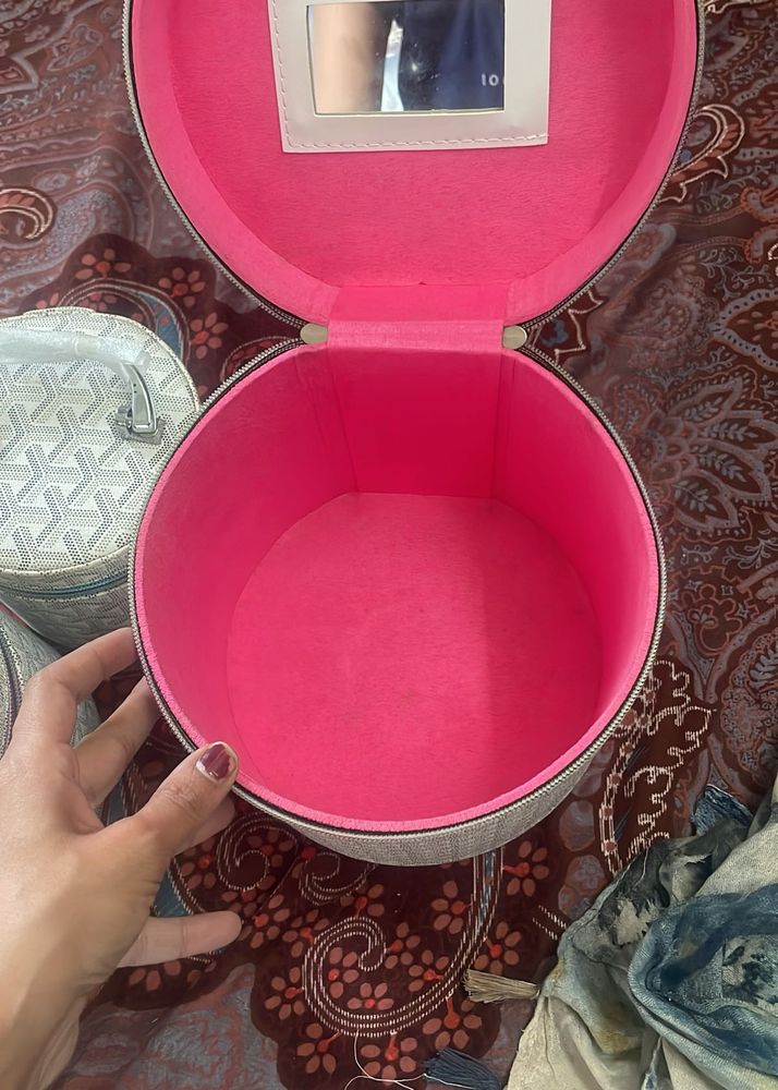 Pink Lined Cosmetic Bag