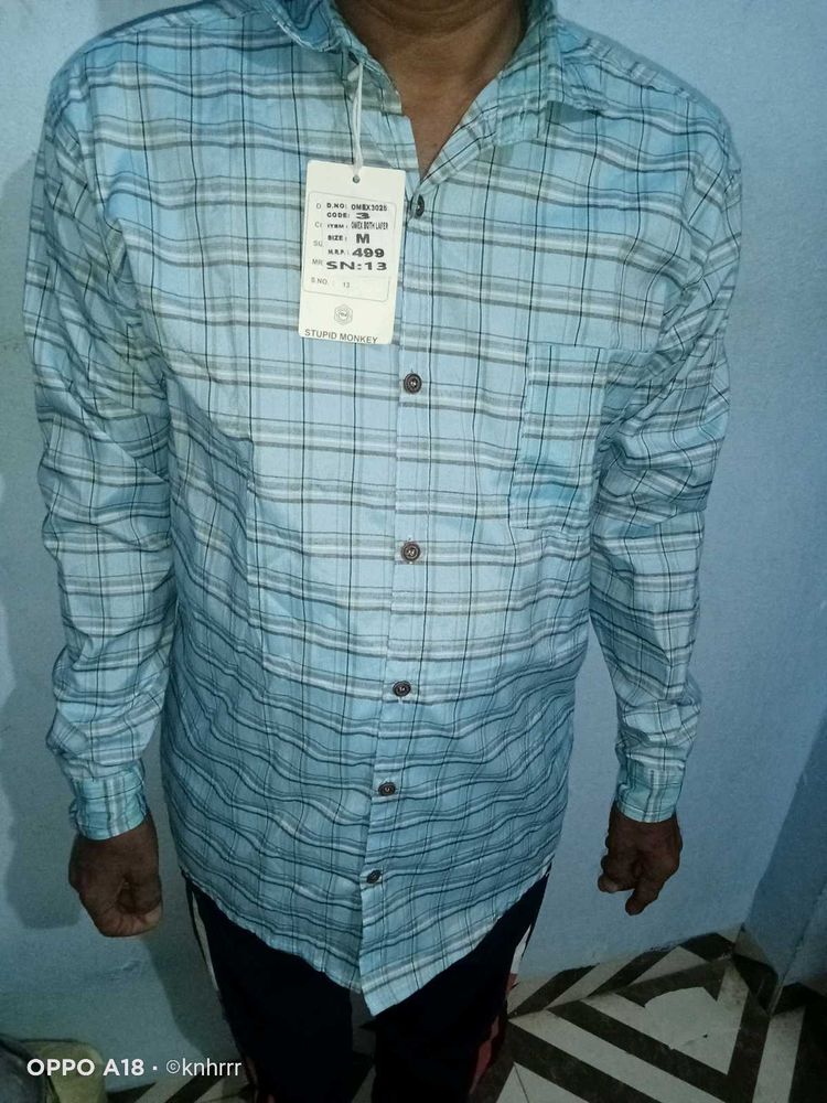 Men's Blue Plaid Casual Shirt