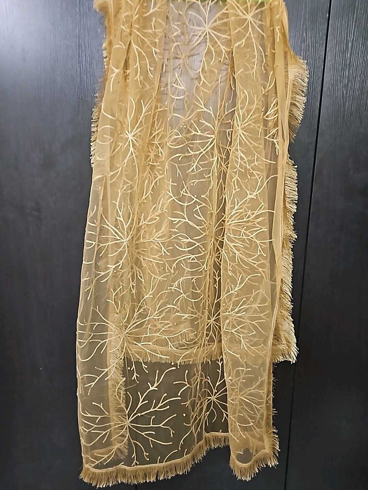 Golden Dupatta With Embroidery N Pearl Work