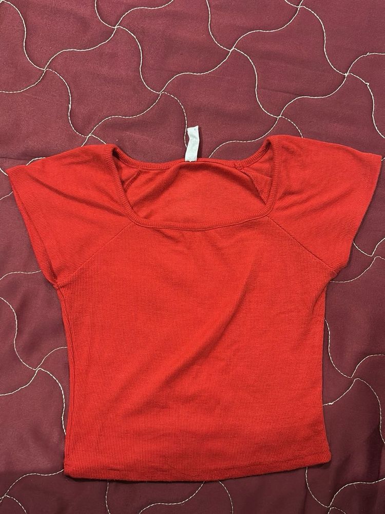 Red Square Neck Crop Top
