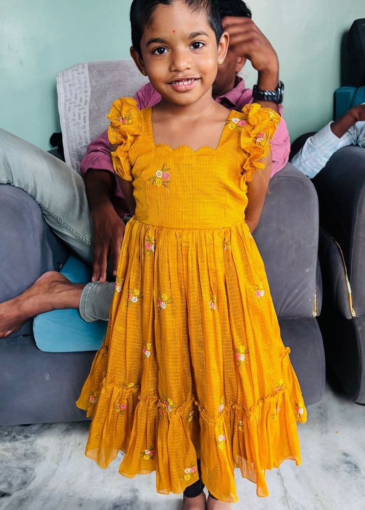 Yellow Embroidered Frock for Girls