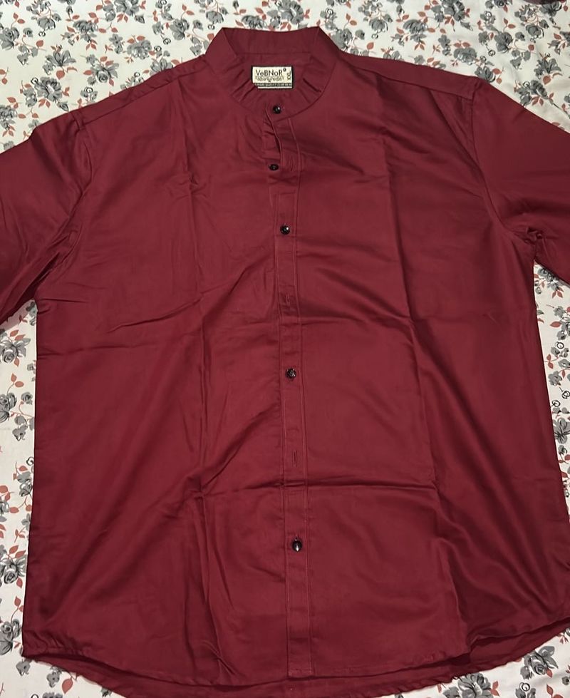 Maroon mandarin collar shirt