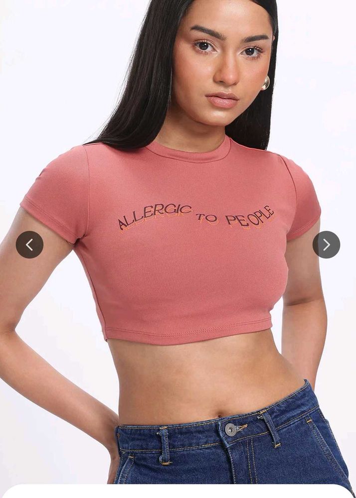 glitchez Typography Print CropSlim Fit T-shirt