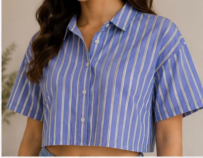 Blue Striped Cropped Shirt