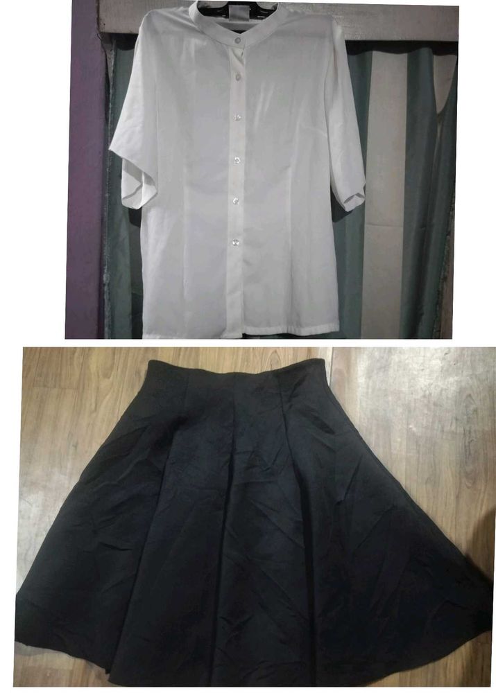 White Button-Up Shirt &amp; Black Skirt Set