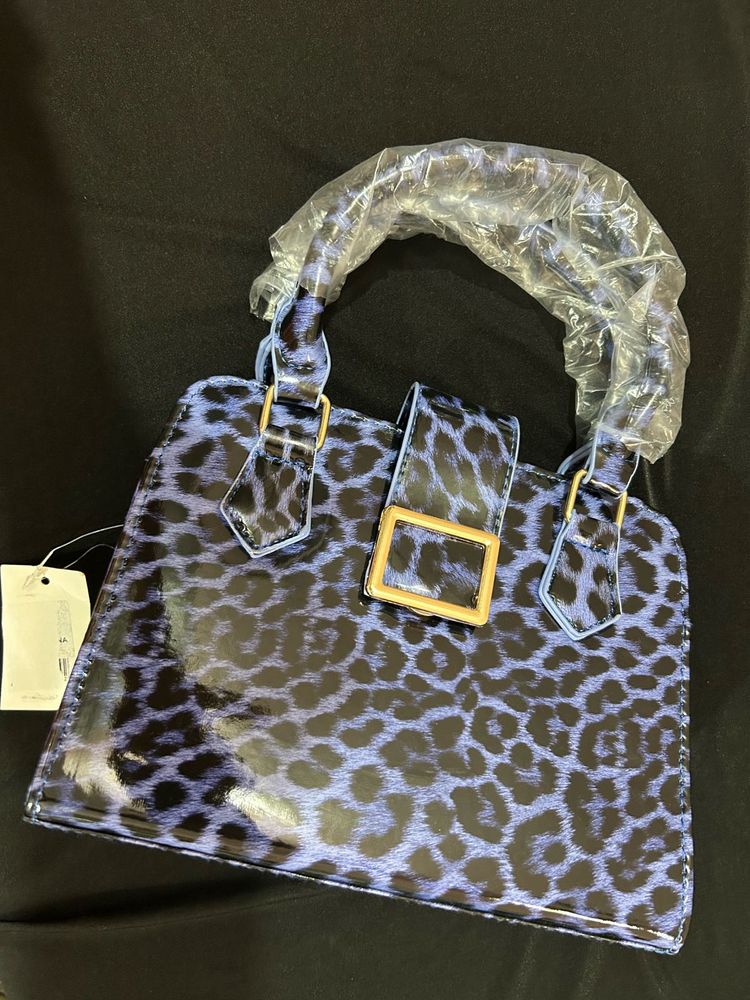 Blue Glossy Leopard Print Handbag