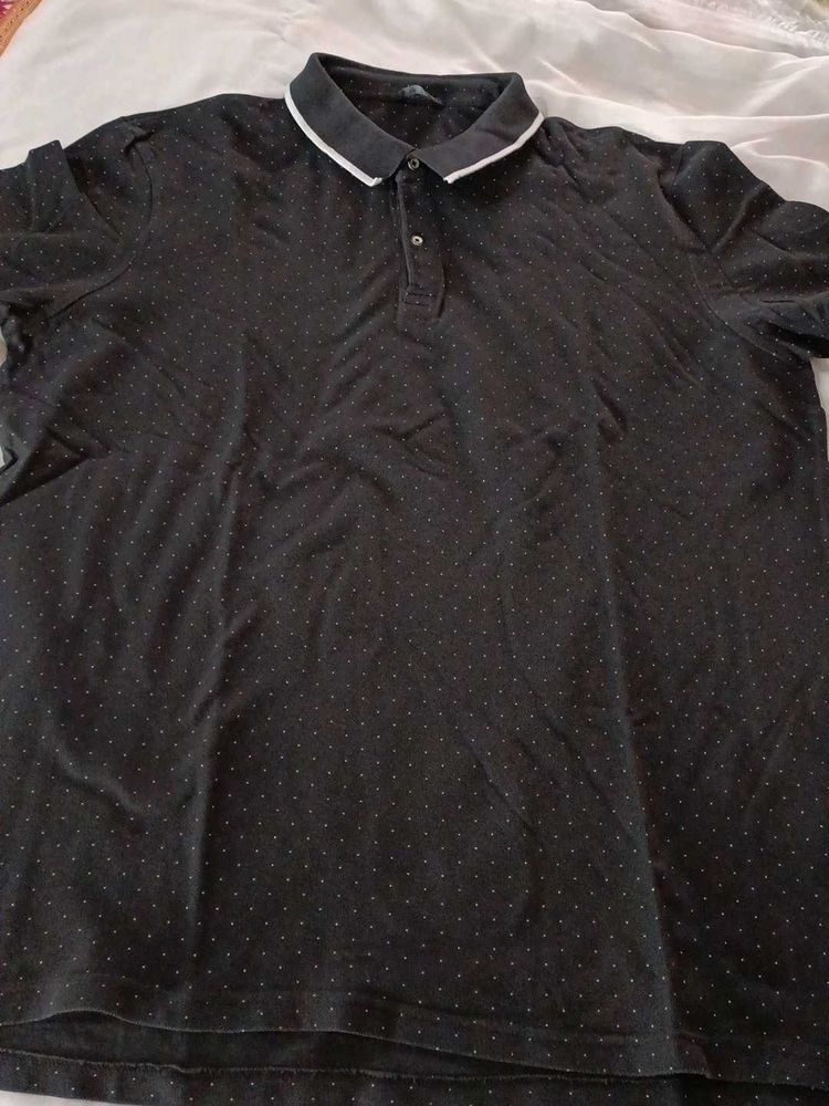 Men's Black Polo Shirt with White Collar