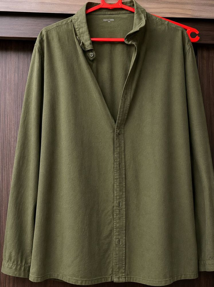 Olive Green Band Collar Shirt