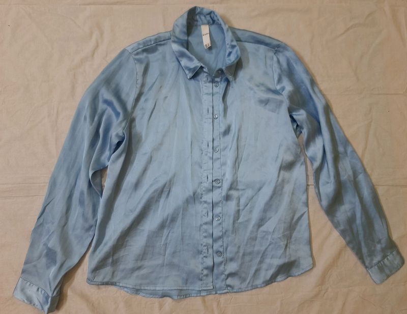 KAZO METALLIC BLUE SATIN SHIRT
