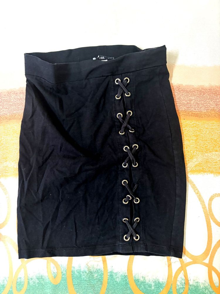 Lace-Up Black Mini Skirt