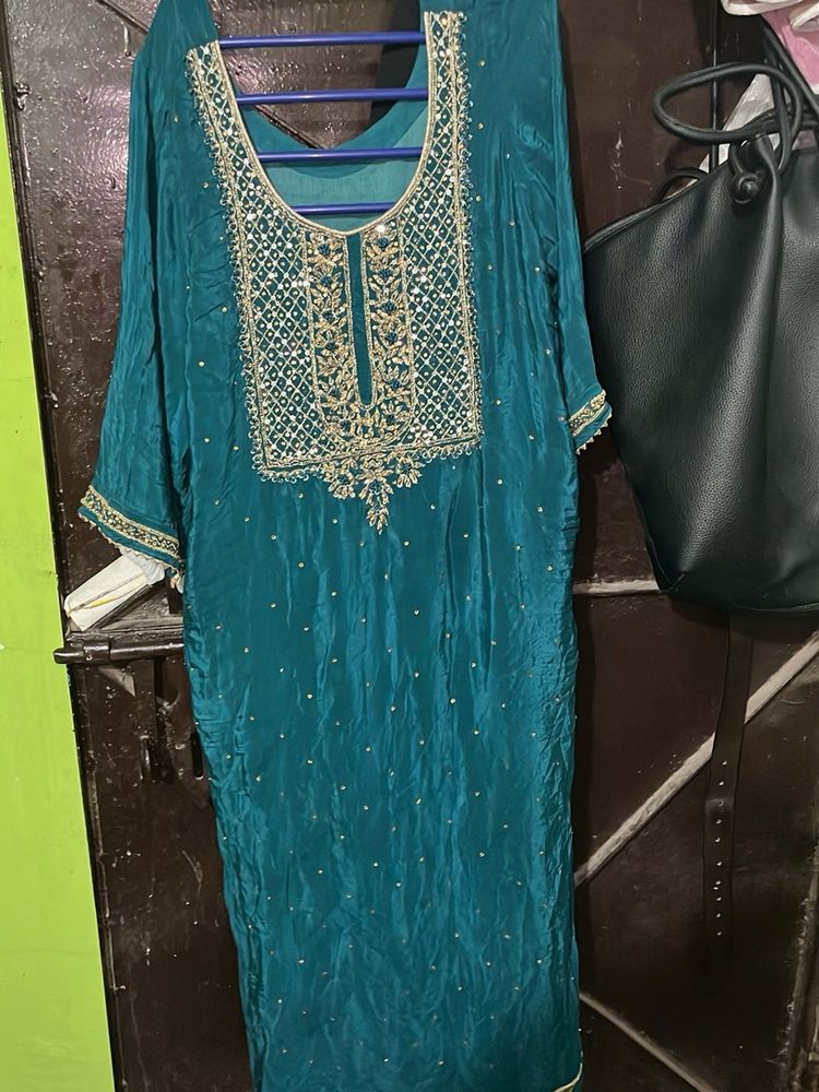 Teal Embroidered Kurta