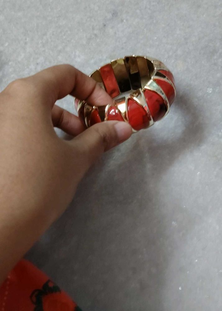Chunky Red &amp; Gold Bangle Bracelet