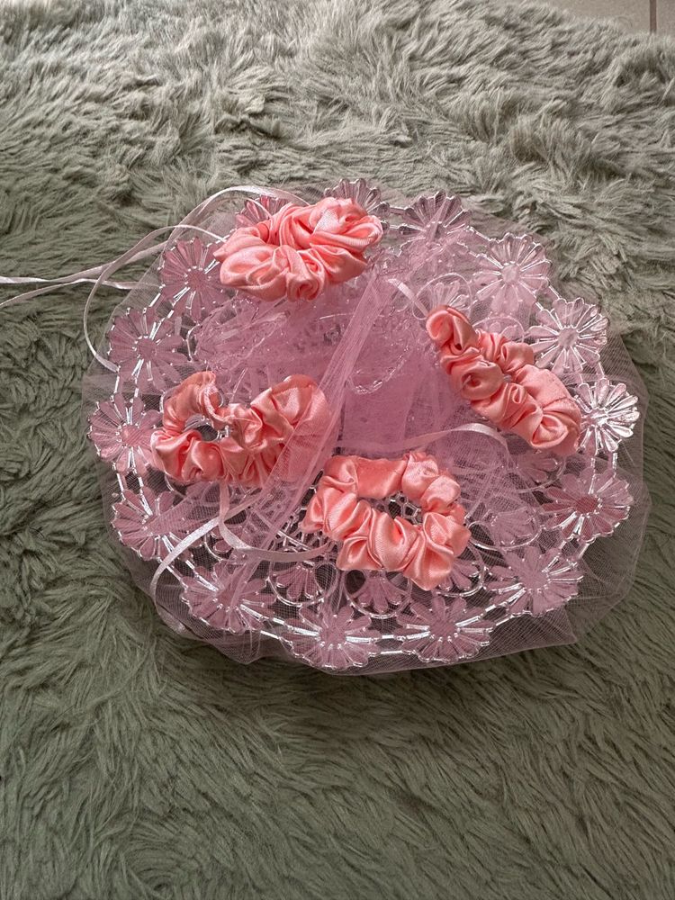 Pink Satin Scrunchie Set