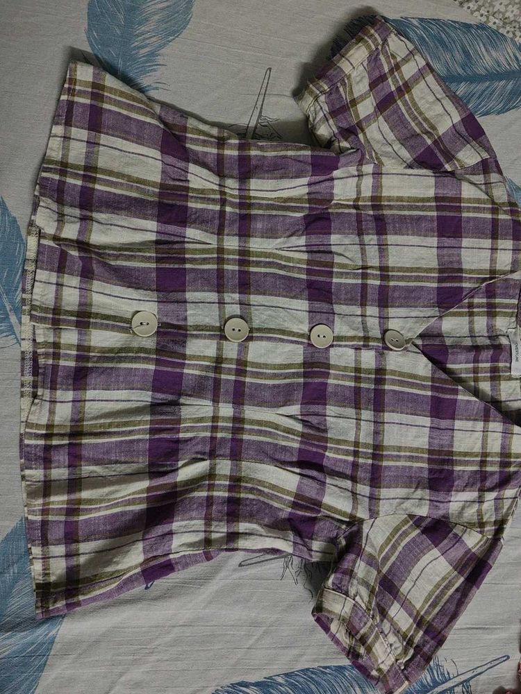 Plaid Button-Up Crop Top size : s-m